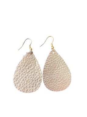 Gold Tone Pebbled Leather Teardrop Lightweight Earrings